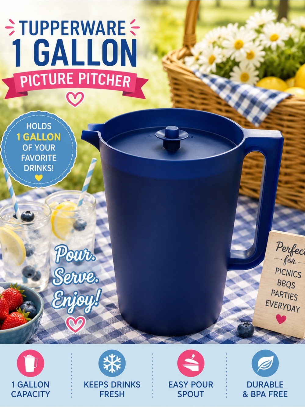 NEW Tupperware 1 Gallon Classic Round Pitcher